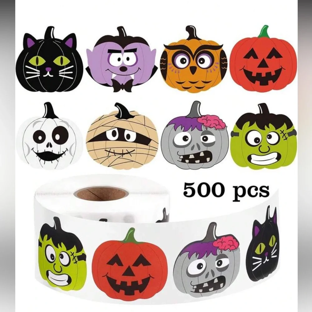 Halloween Pumpkin and Monster Sticker Roll - (500 pcs)